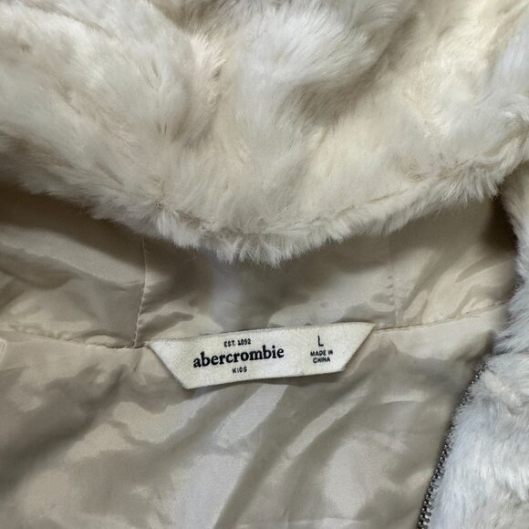 Abercrombie Kids Girls White Faux Fur Coat with Hood size L - Picture 2 of 3